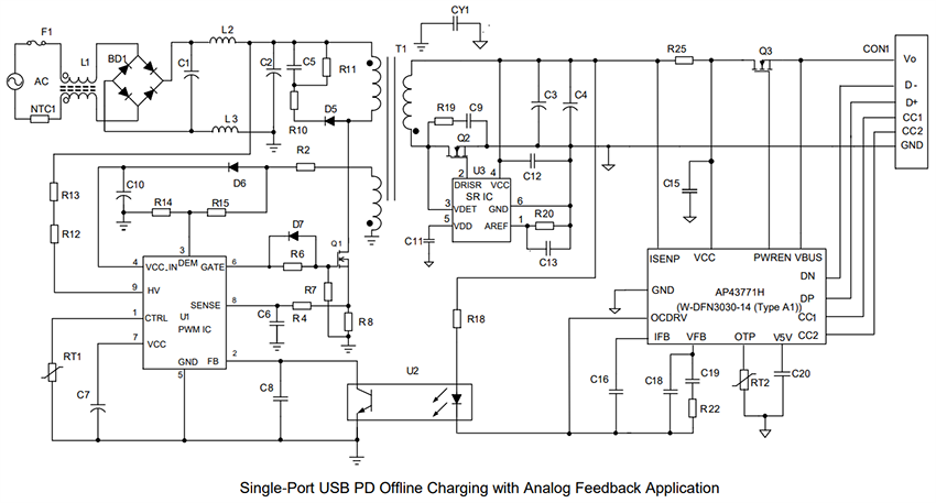 Schéma du circuit d'application - Diodes Incorporated Contrôleur de protocole USB PD 3.1 amélioré AP43771H